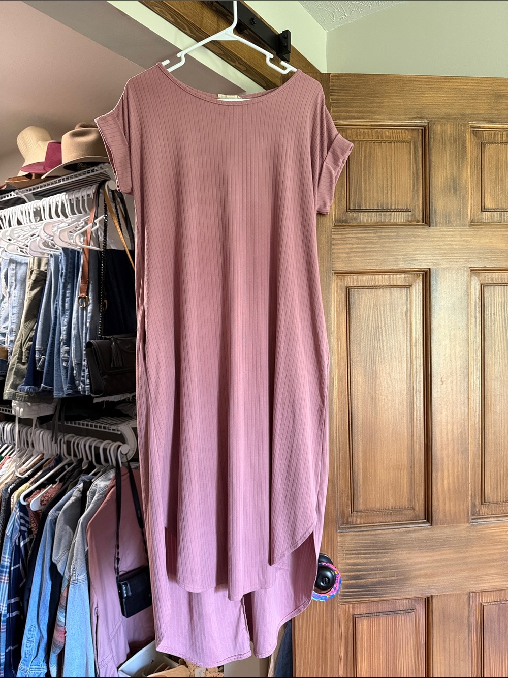 Entro Women's Ribbed High-Low Midi Dress, Dusty Rose